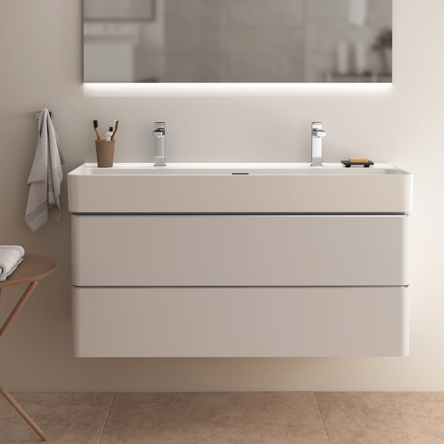 Ideal Standard Strada II Waschtisch, 120 cm, Weiß, mit zwei Hahnlöchern und Überlauf.