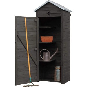 Promadino Gartenschrank Babylon, anthrazit, mit Regalböden und Gartengeräten. Stauraum für Garten und Balkon.