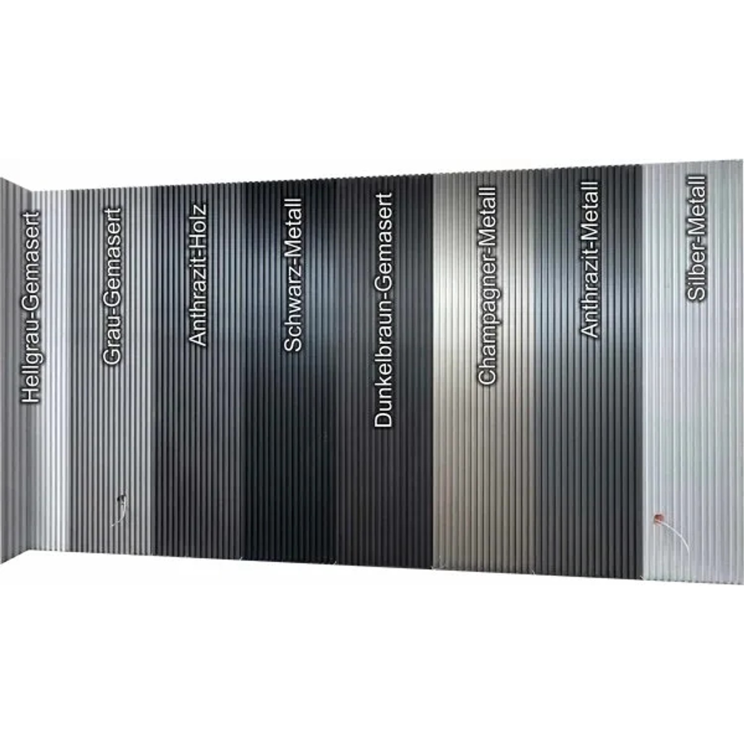 Colortree Wandpaneele in verschiedenen Farben und Designs: Hellgrau, Grau, Anthrazit, Schwarz, Dunkelbraun, Champagner, Silber.