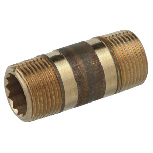 Kirchhoff Rohrdoppelnippel, 21 mm (1/2 AG) x 60 mm, blank, aus Messing für Gewindefittings.