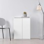 Weißer mokebo Midischrank, ein kompakter Mehrzweckschrank/Büroschrank mit zwei Türen.