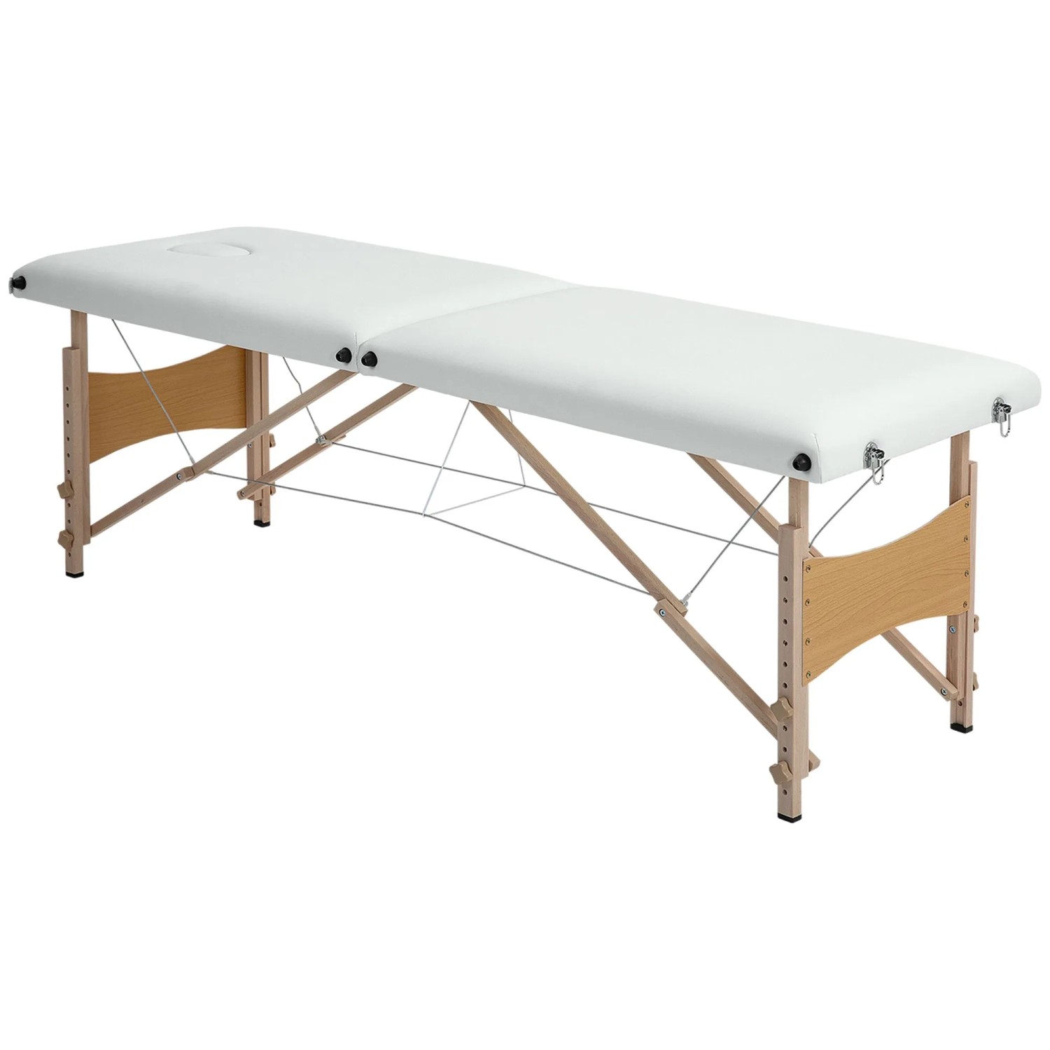 HOMCOM Massageliege PVC Pappelholz 186L x 60B x 61-87H cm Cremeweiß