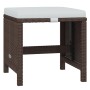 Brauner vidaXL Gartenhocker aus Rattan mit cremefarbenem Kissen, Teil der 19-tlg. Essgruppe.