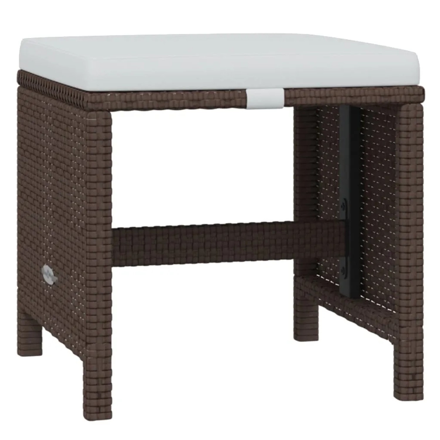 Brauner vidaXL Gartenhocker aus Rattan mit cremefarbenem Kissen, Teil der 19-tlg. Essgruppe.
