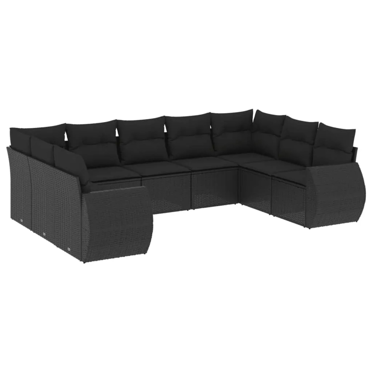 vidaXL 9-Tlg Garten-Sofagarnitur mit Kissen Schwarz Poly Rattan 3221794