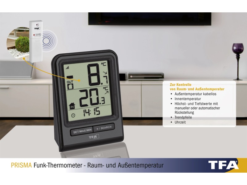 TFA Funk-Thermometer Prisma mit Außensender Schwarz kaufen bei OBI
