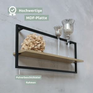 Holz4home Wandregal Sonoma Long mit schwarzem Rahmen, Eichenholz-Optik, zur Wandmontage.