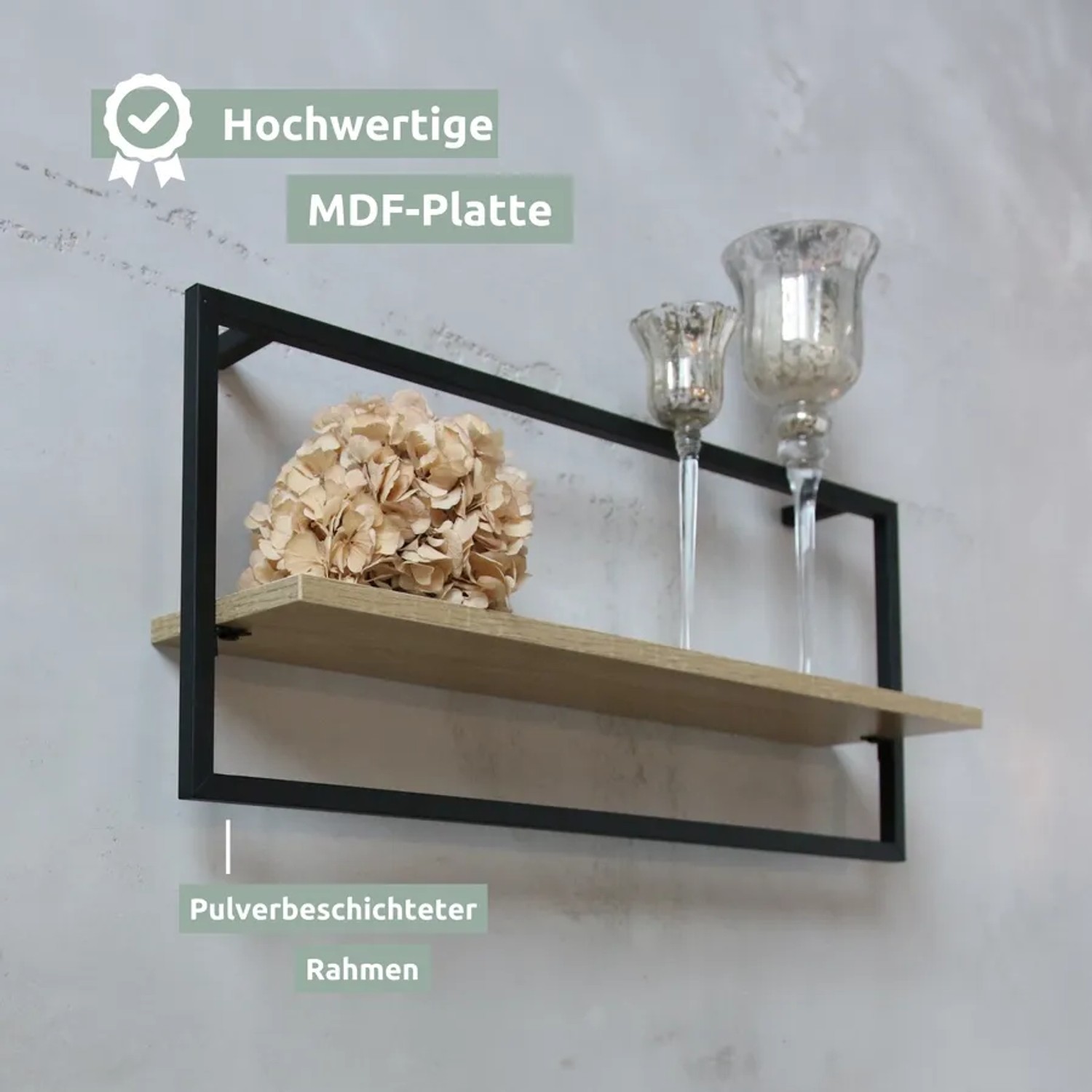 Holz4home® Wandplank Small MDF Sonoma In Zwart Ingelijst I Hoogwaardig Incl Bevestigingen Van Staal Voor Zwevend Rek Industrial Flair 2020430695