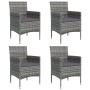 vidaXL 5-tlg. Garten-Essgruppe, grau/schwarz: Tisch mit 4 Rattanstühlen und Kissen. Gartenmöbel-Set für Terrasse und Garten.