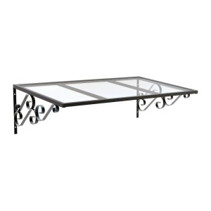 Schwarzes Vente-unique Türvordach Amban 120 cm aus Aluminium mit klarem Dach und klassischen Halterungen.