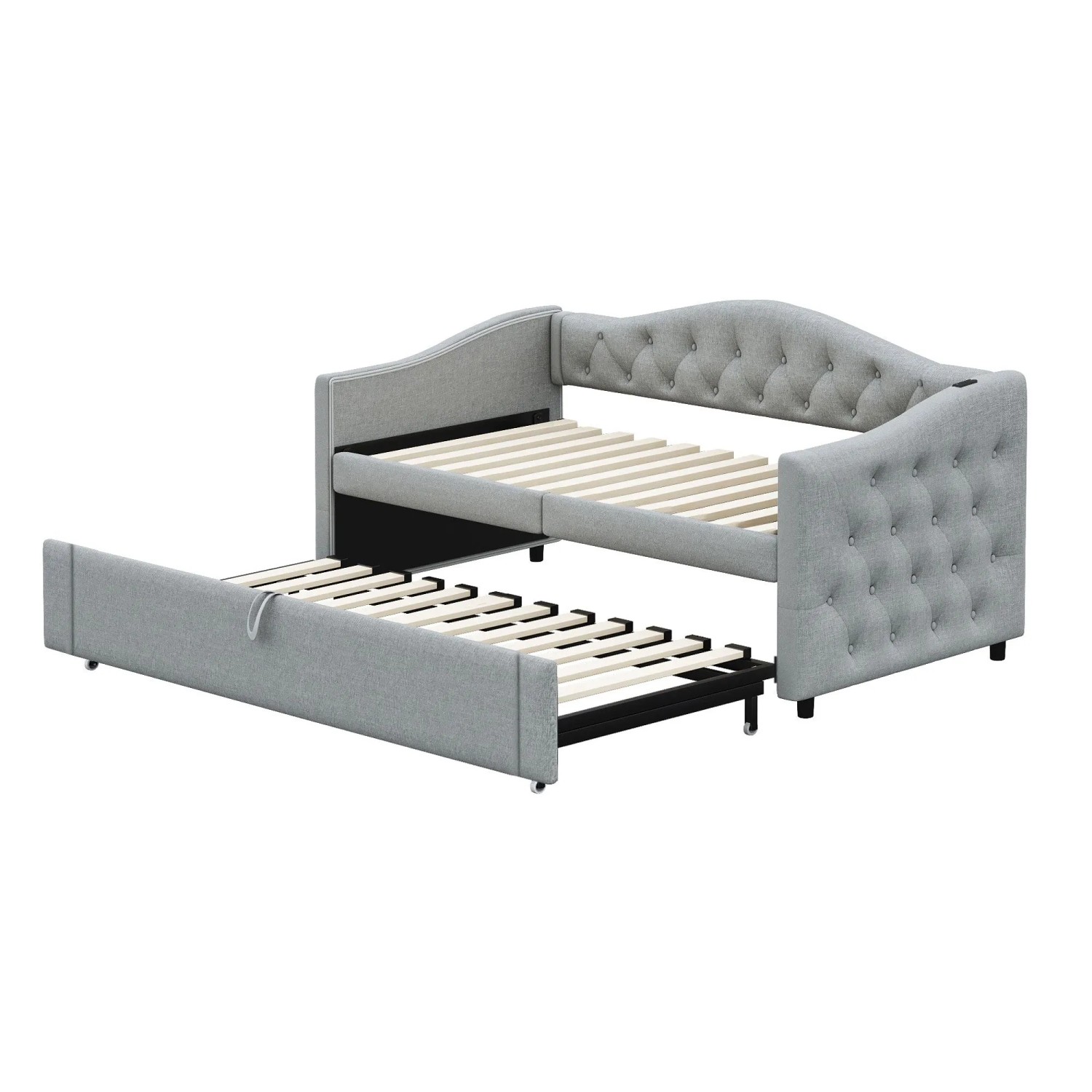 Merax Schlafsofa 90x200cm USB Leinen Knopfdesign Grau