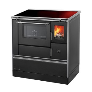 Westminster Küchenofen K 176 FA-90 links, Stahl Schwarz, mit Backofen und Kochplatte.