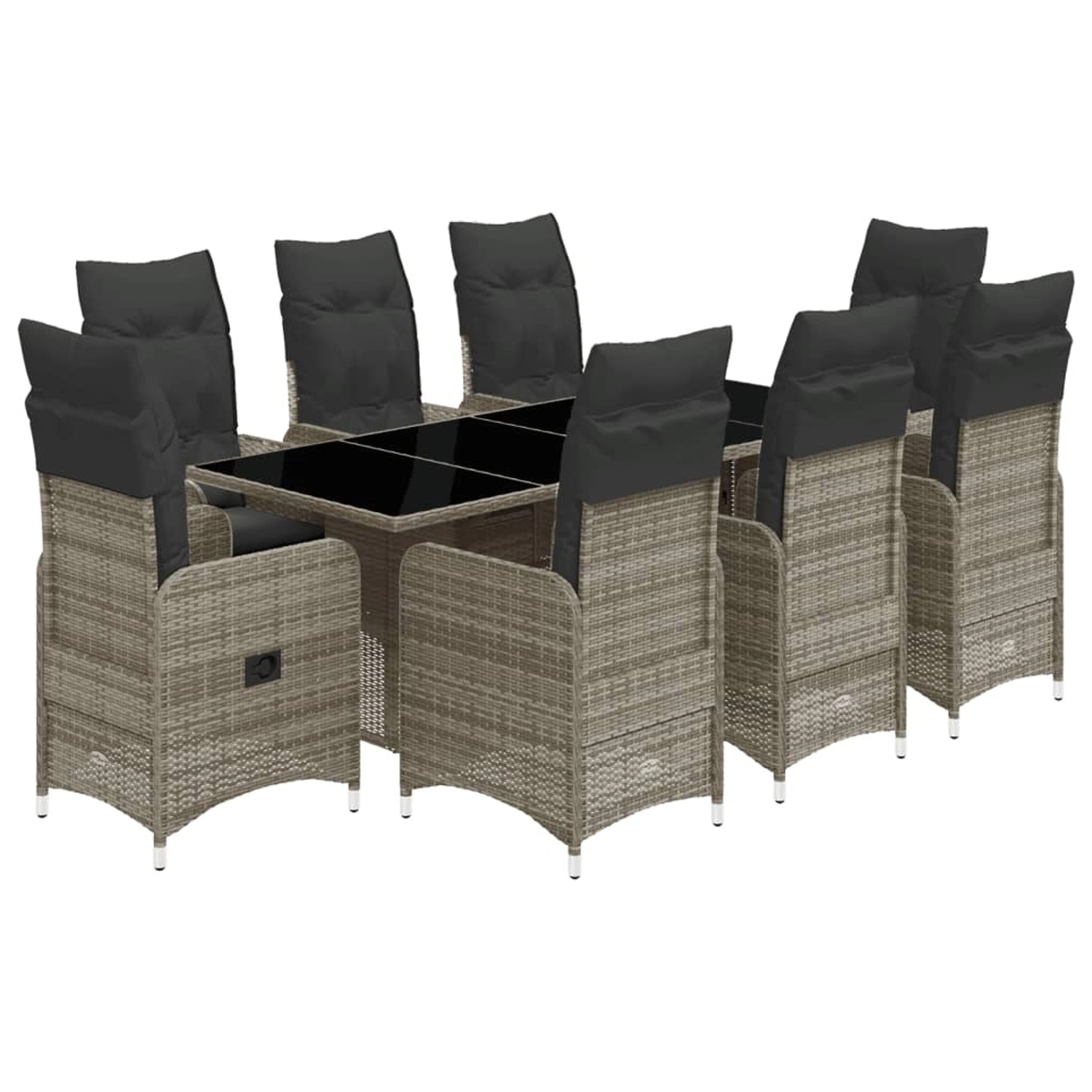 vidaXL 9-tlg Garten-Bistro-Set mit Kissen Grau Poly Rattan Modell 7
