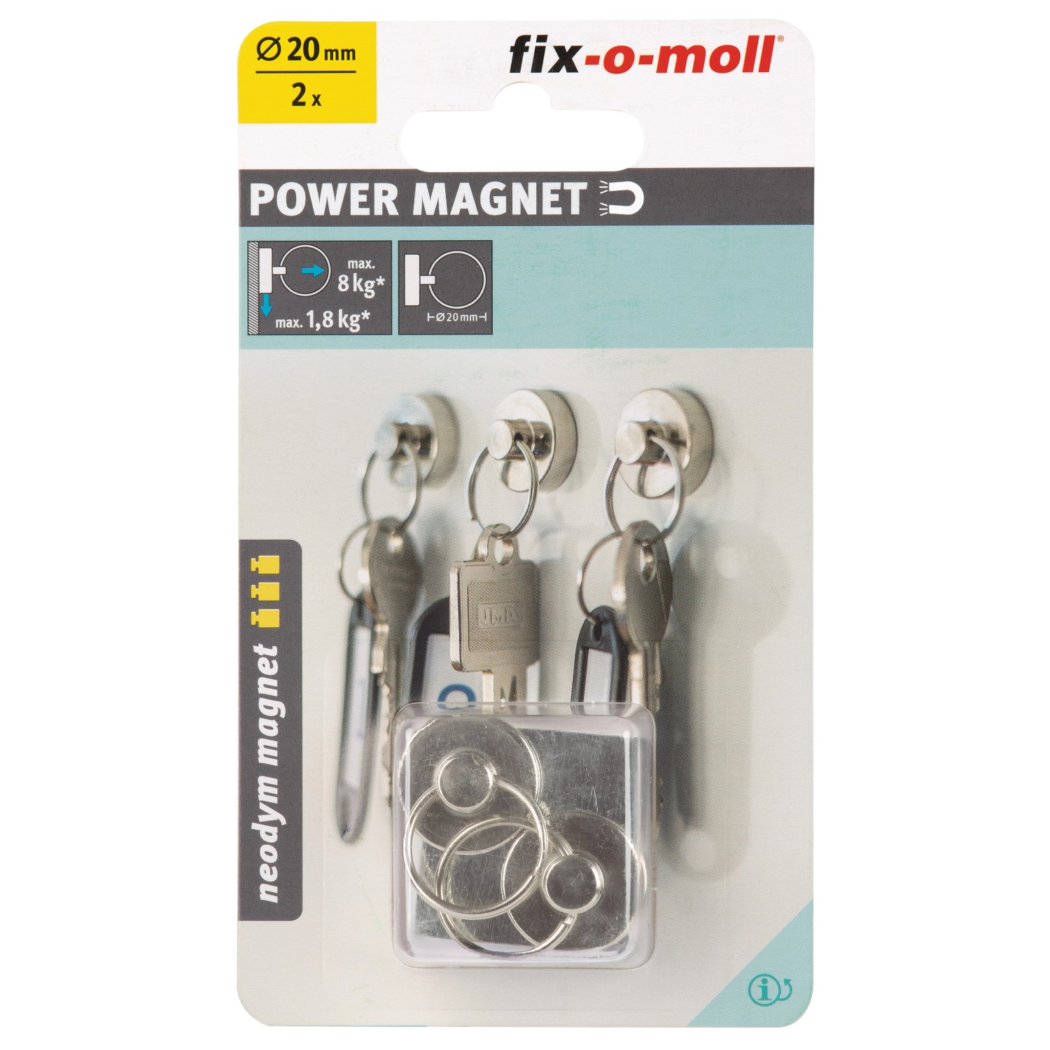 Fix-o-moll Magnet Schlüsselring Neodym Ø 20 mm Silber 2 Stück_2