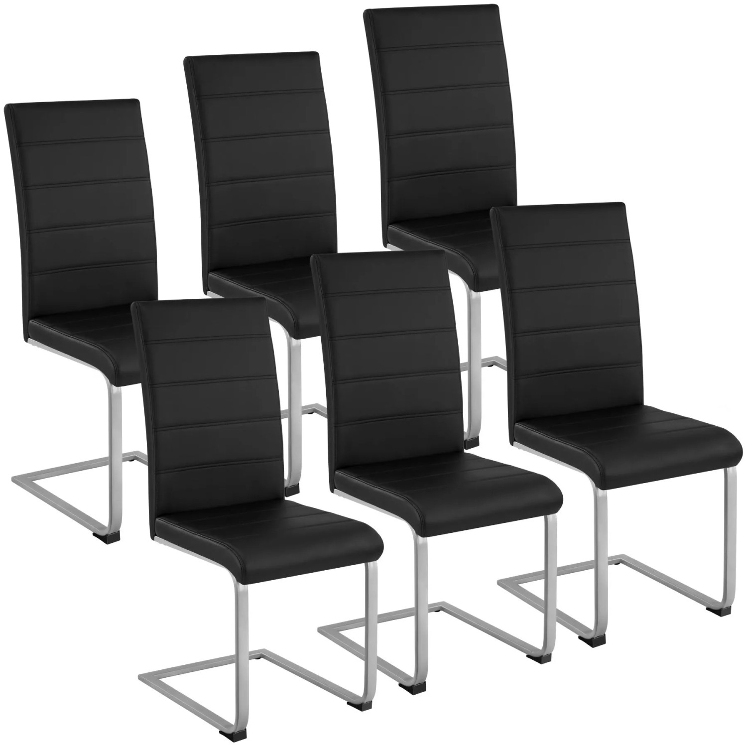 Tectake Set Schwingstuhl Bettina Gepolstert Mit Kunstlederbezug Hohe Rückenlehne 6Er Set 41 x 52 x 99 cm Schwarz
