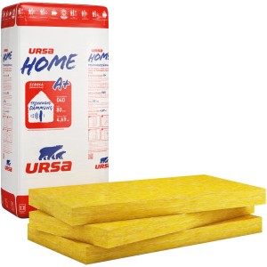 Ursa Home Trennwandplatte, 80mm Glaswolle Dämmstoff, Paket und Plattenansicht.