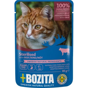 Bozita Katzen-Nassfutter Sterilised Rind, 85g. Häppchen in Gelee für sterilisierte Katzen.