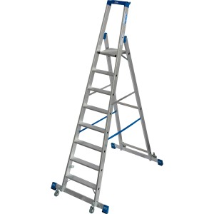 Krause Stehleiter Stabilo, fahrbar, mit 8 Stufen, Traversen und Rollen für den flexiblen Einsatz.