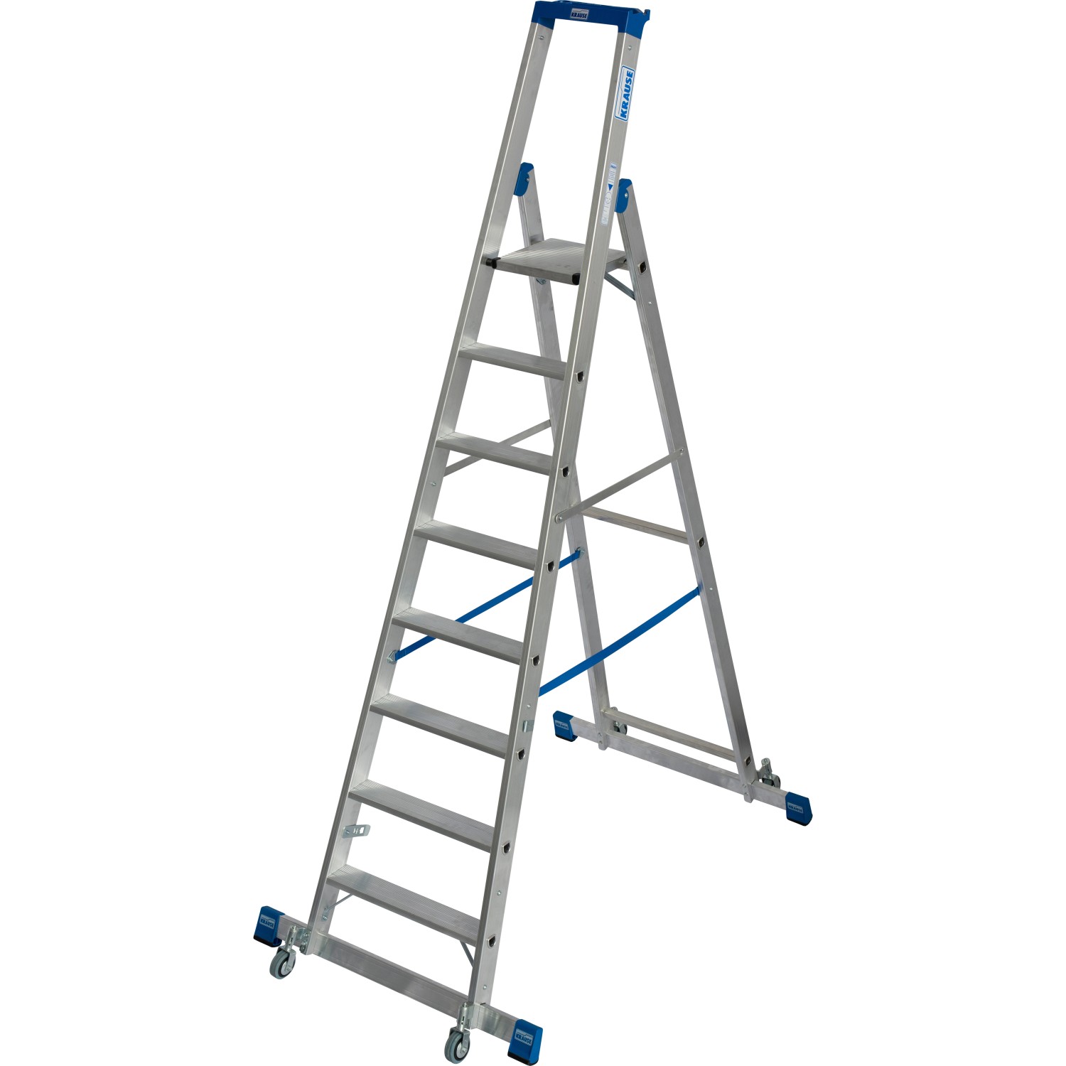 Krause Stehleiter Stabilo mit Traversen Fahrbar 8 Stufen 250 cm x 98 cm x 1 günstig online kaufen