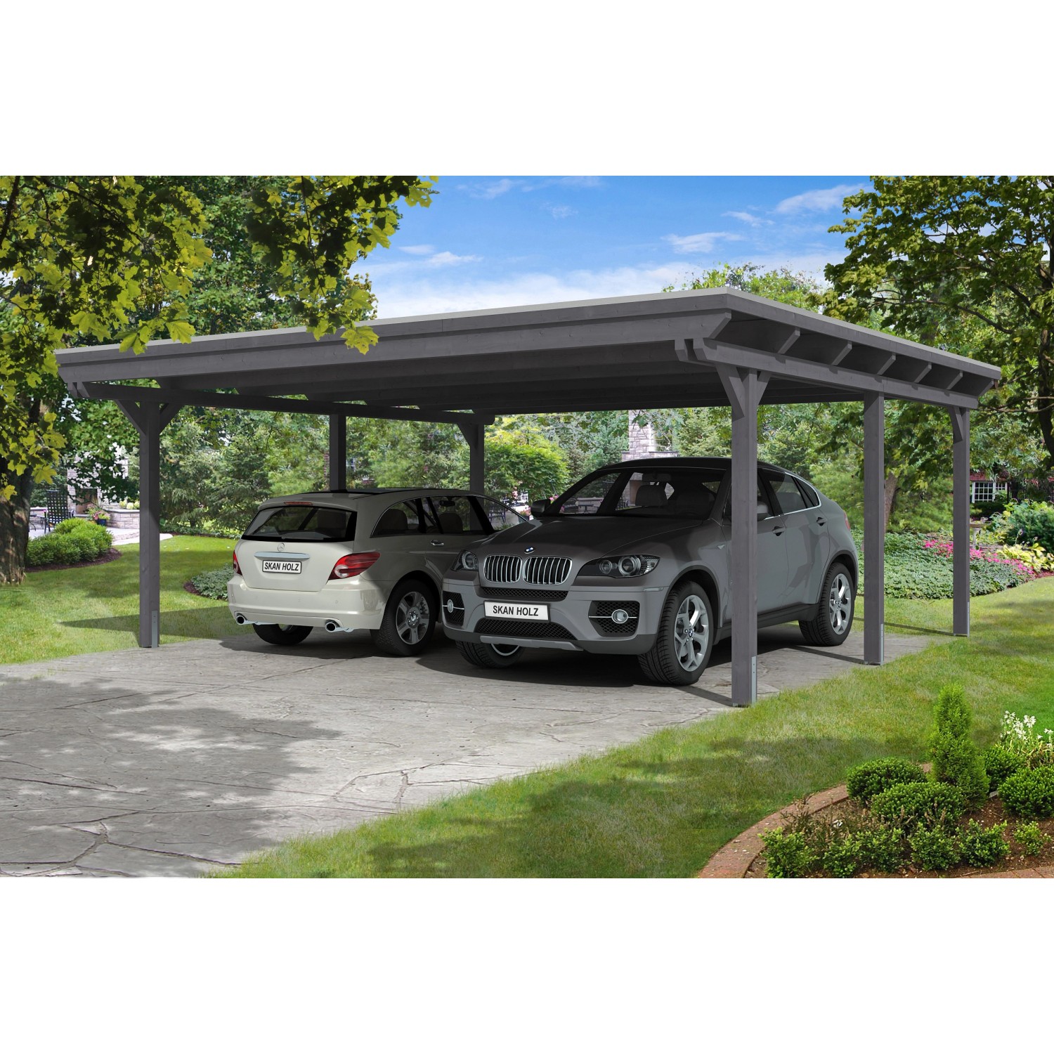 Skan Holz Carport Emsland 613 cm x 604 cm Schiefergrau Alu-Dachplatten