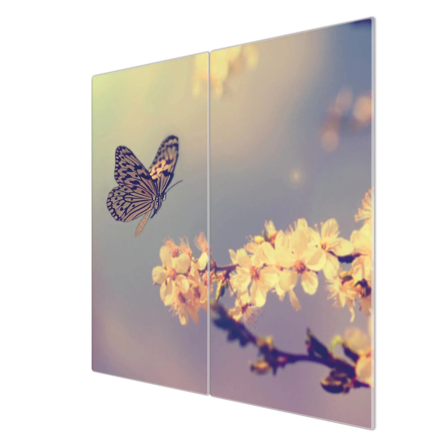 Banjado 2-teilige Glas Herdabdeckplatte 30x52 cm mit Schmetterling und Blüten Motiv.
