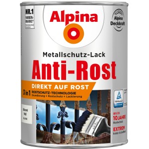 Dose Alpina Metallschutz-Lack Anti-Rost Weiß glänzend, 2,5 Liter. Rostschutzlack für Metall.