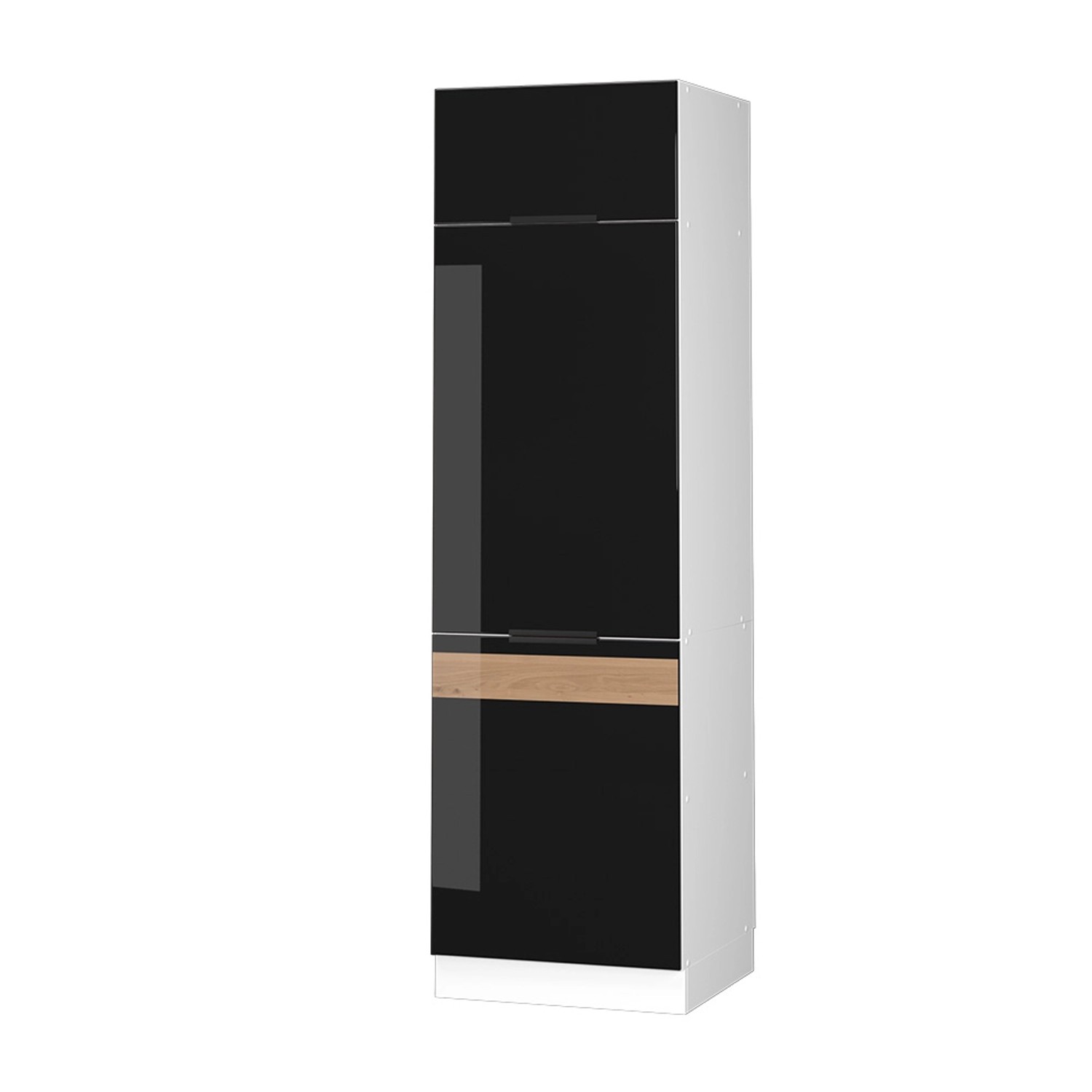Vicco Kühlumbauschrank Fame-Line Hochschrank für die Küche Schwarz Eiche Hochglanz/Weiß 60 cm