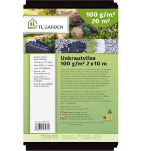 TTL GARDEN Unkrautvlies 100g/m² 2x10m 20m² Schwarz Gartenvlies Mulchvlies UV-stabil für Beet Wege & Terrasse