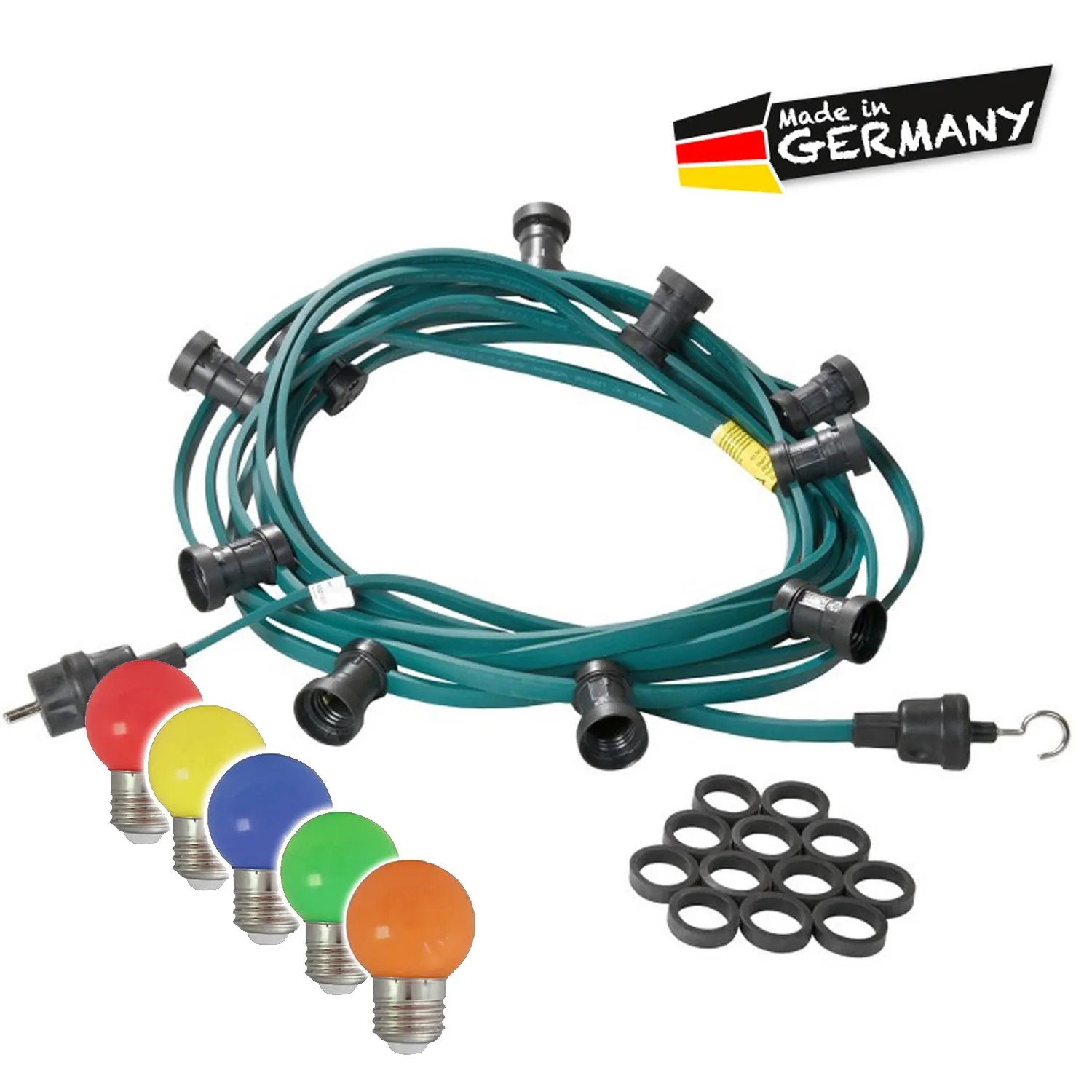 Satisfire Illu-Partylichterkette, 5m, grün, mit 10 bunten LED-Kugellampen für Biergarten & Außenbereich.
