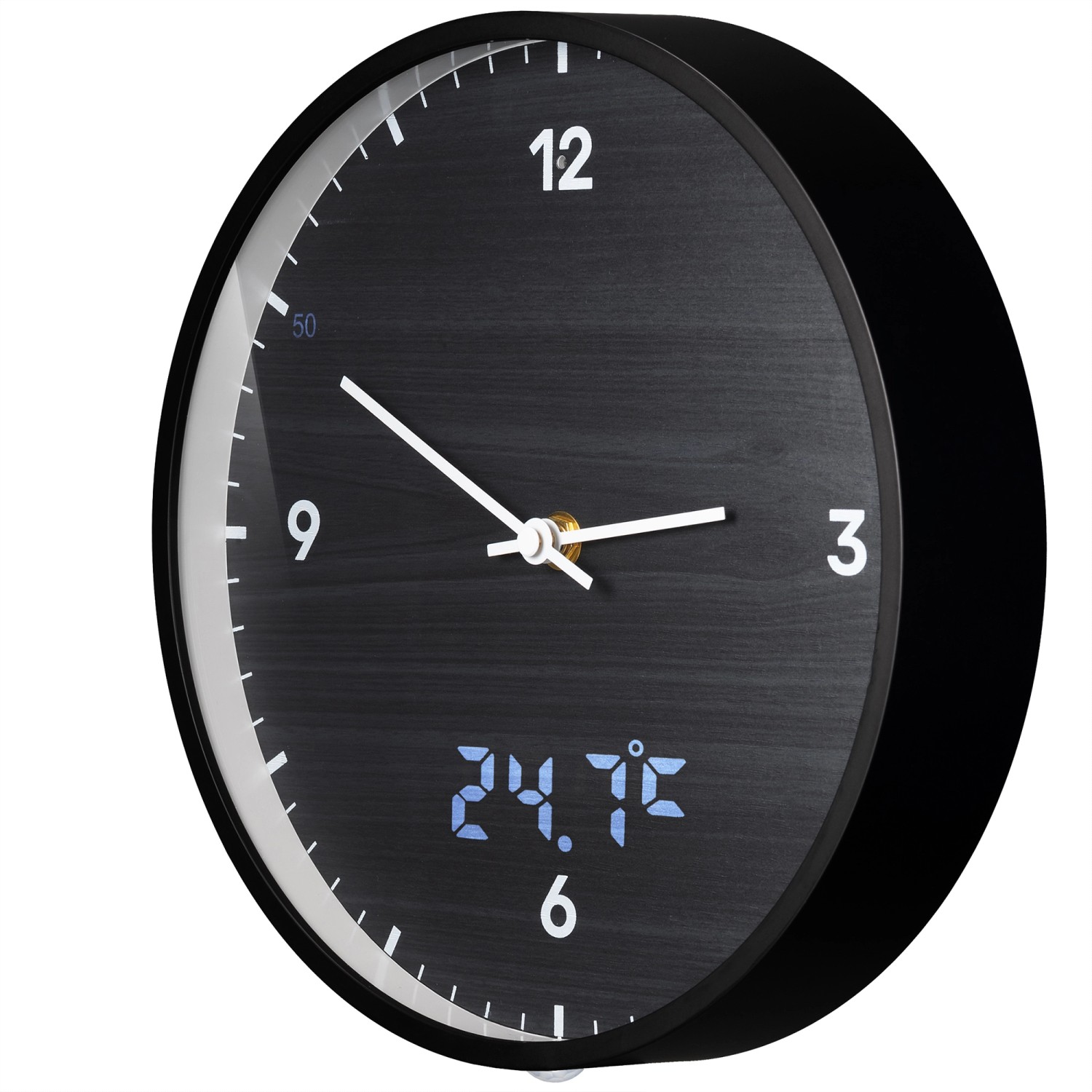 Bresser Wanduhr MyTime mit LED-Sekunden-/Temperaturanzeige Ø 24 cm Schwarz