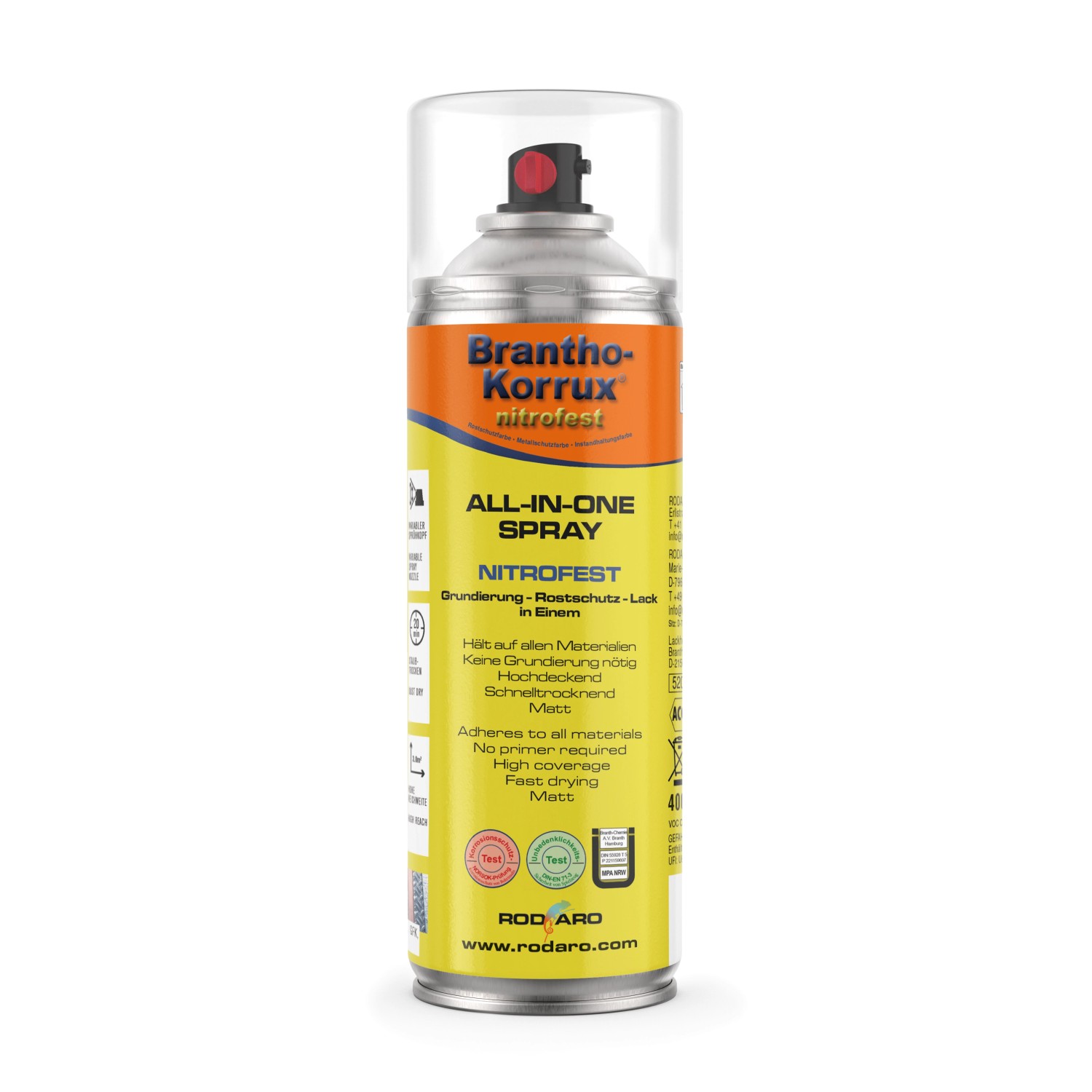 Brantho Korrux All in One 1K Nitrofest 400ml Sprühdose Weiss Matt RAL9010