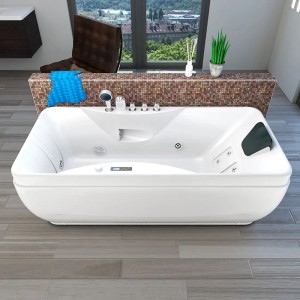 Weisse AcquaVapore Whirlpool Badewanne 170x80 mit Farblicht und Armaturen.