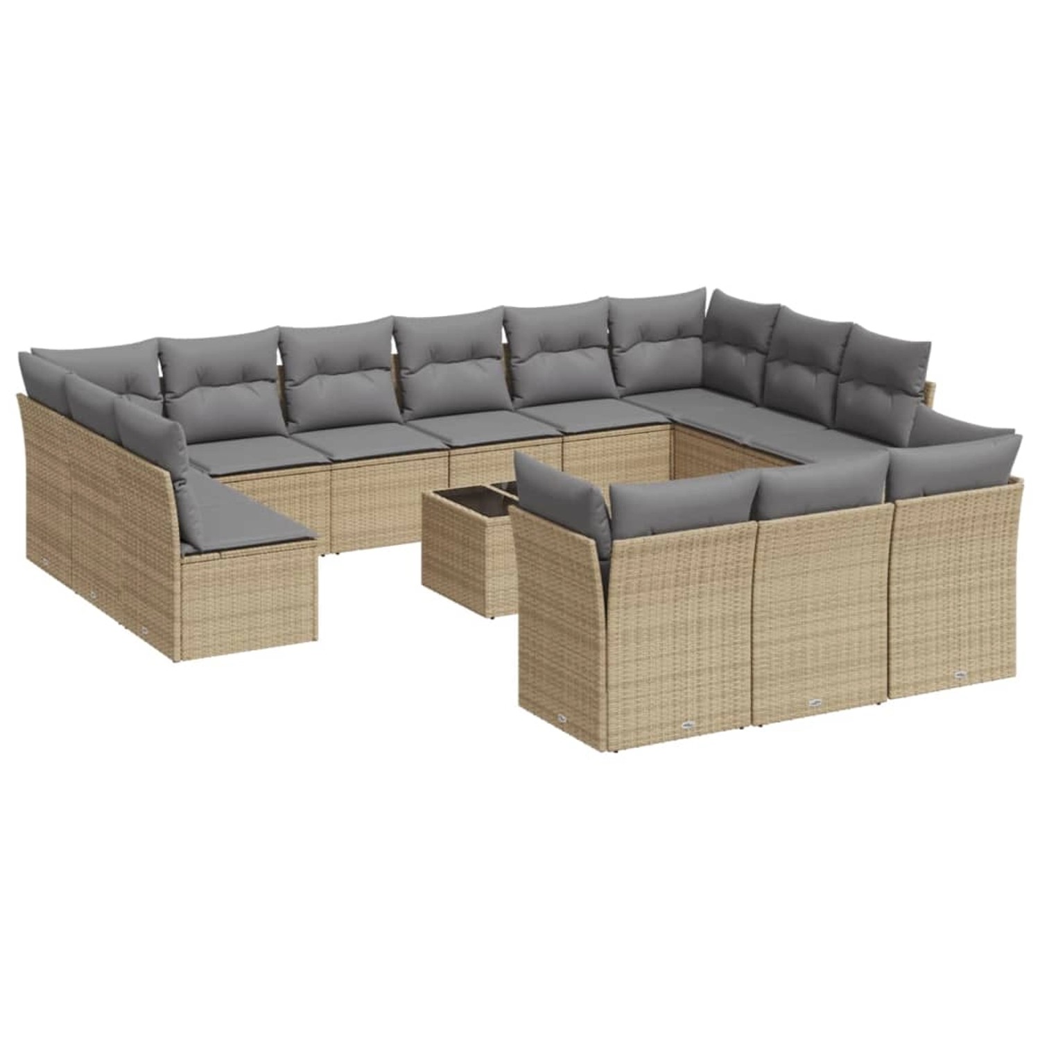 vidaXL 14-Tlg Garten-Sofagarnitur mit Kissen Beige Poly Rattan 3250298 günstig online kaufen