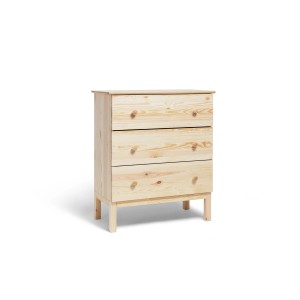 Unbehandelte Holzkommode mit drei Schubladen. Ideal zur individuellen Gestaltung mit Schöner Wohnen pep up Möbellack.