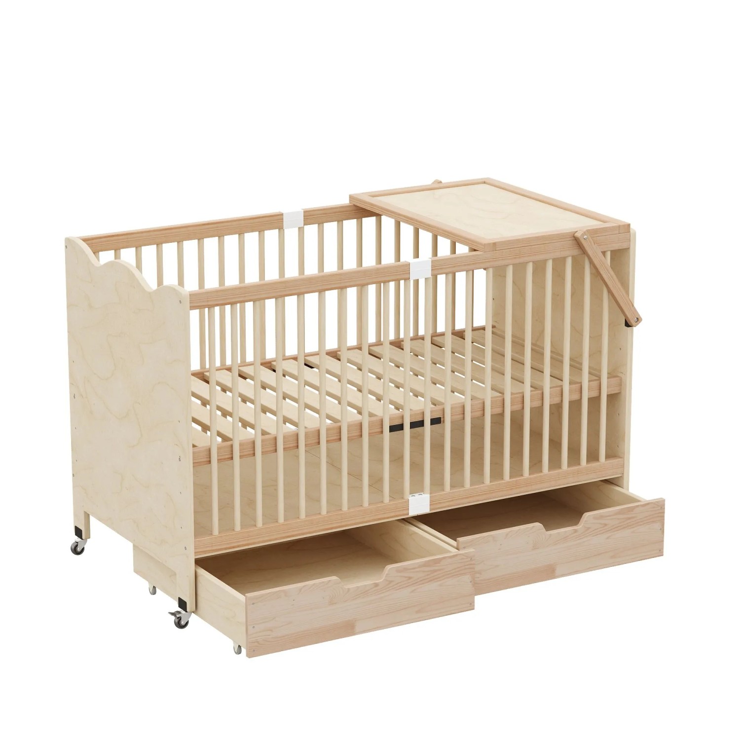 Merax Babybett 70x140x94,5 cm Naturholz 4 Stufen Schubladen Wickeltisch