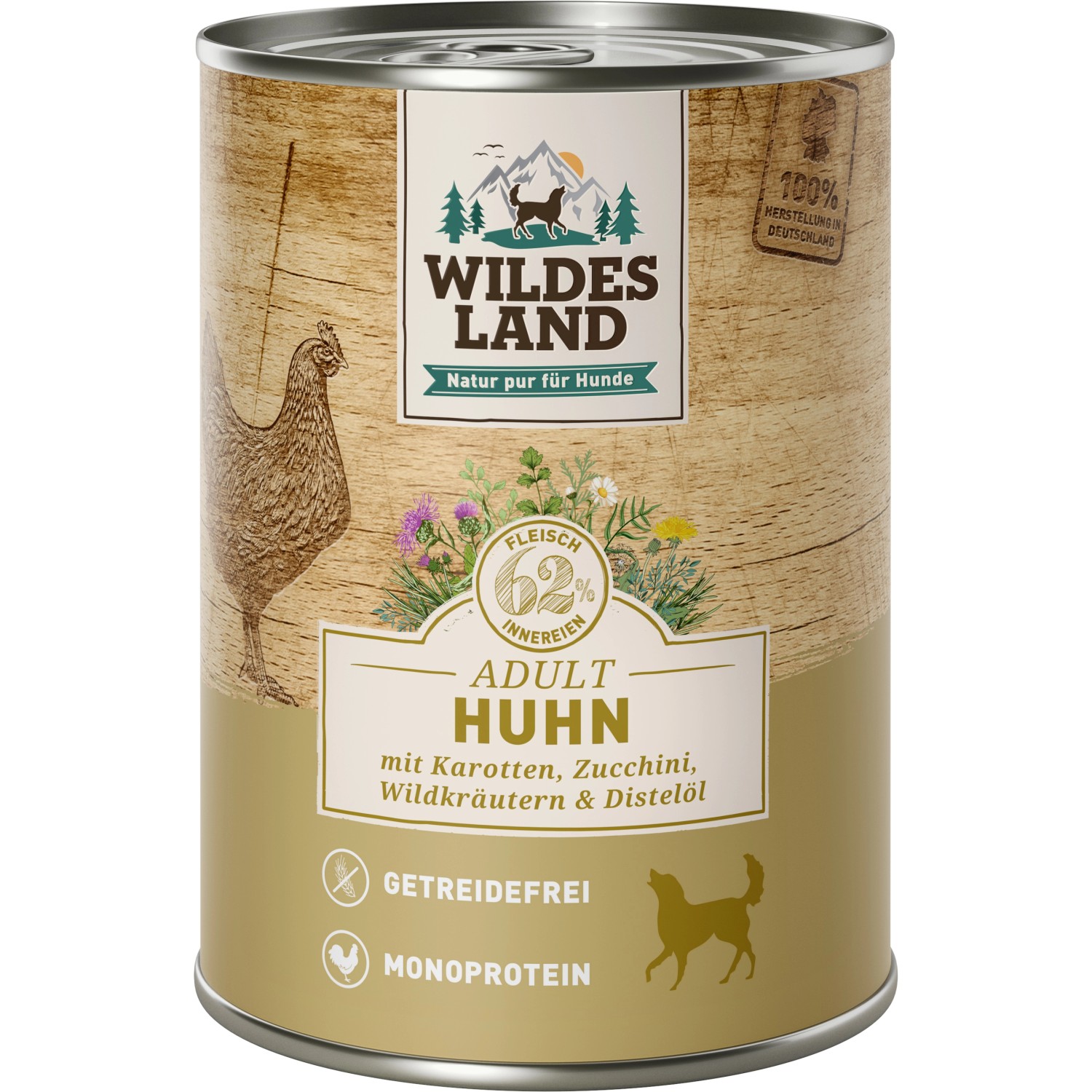 Wildes Land Hunde-Nassfutter Huhn mit Karotten und Distelöl 400 g