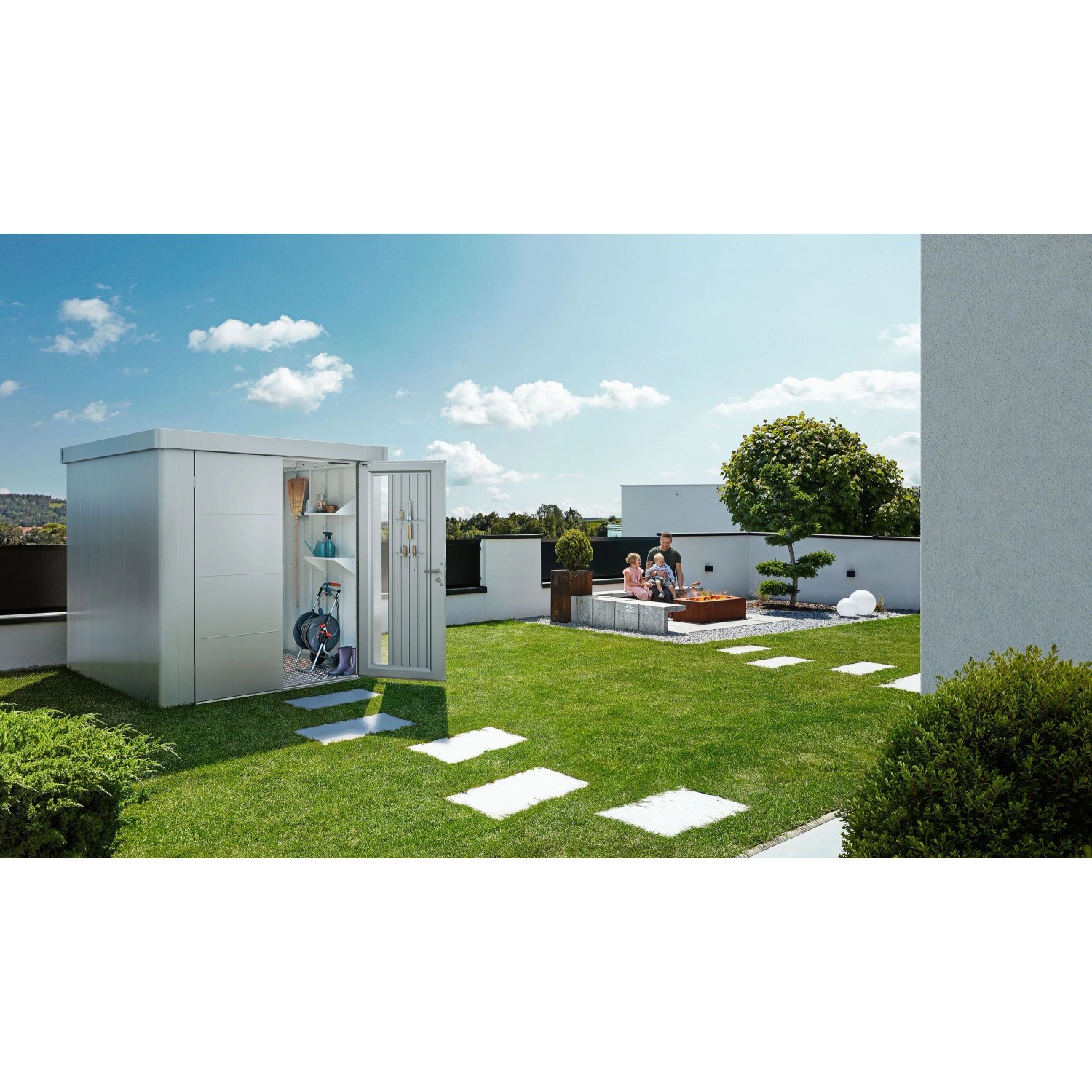 Biohort Gerätehaus Neo 2B Standardtür Silber-Metallic