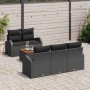 Schwarzes 6-teiliges vidaXL Garten-Sofa-Set aus Polyrattan mit Tisch und modularem Design.
