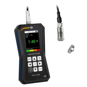 PCE Instruments VT 3800 Schwingungsmessgerät mit Sensor und Magnetfuß.
