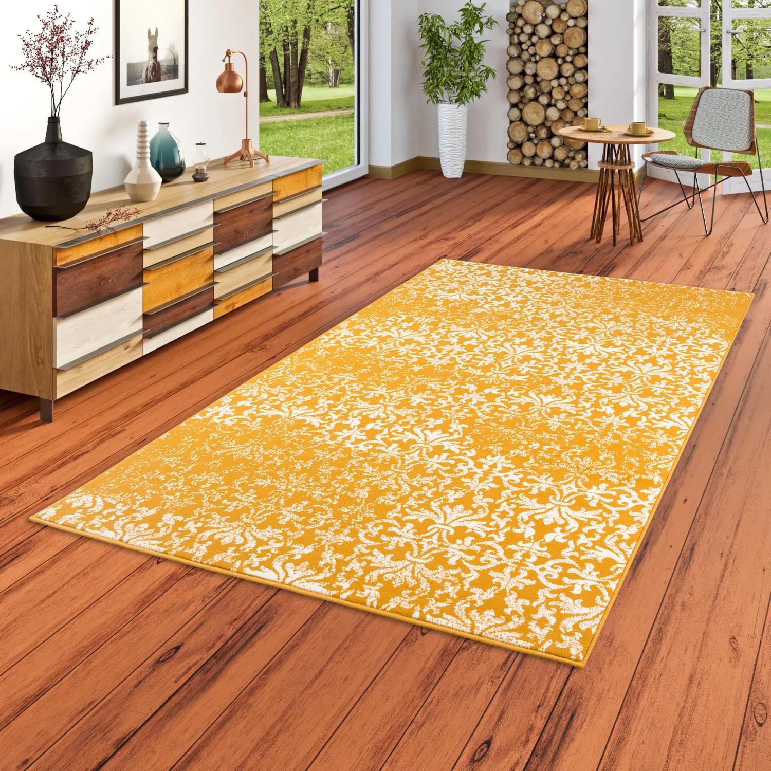 Pergamon Designer Teppich Passion Vintage in Curry, 120x170cm. Kurzflorteppich mit Verlauf.