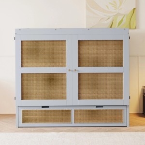 okwish Schrankbett 140x200cm mit Stauraumschubladen Wandbett Jugendzimmer Grau ohne Matratze