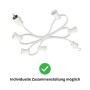 Weiße Partylichterkette-Kabel mit 5 E27-Fassungen, Stecker und Montagehaken. Ideal für individuelle Außen-Lichterketten.