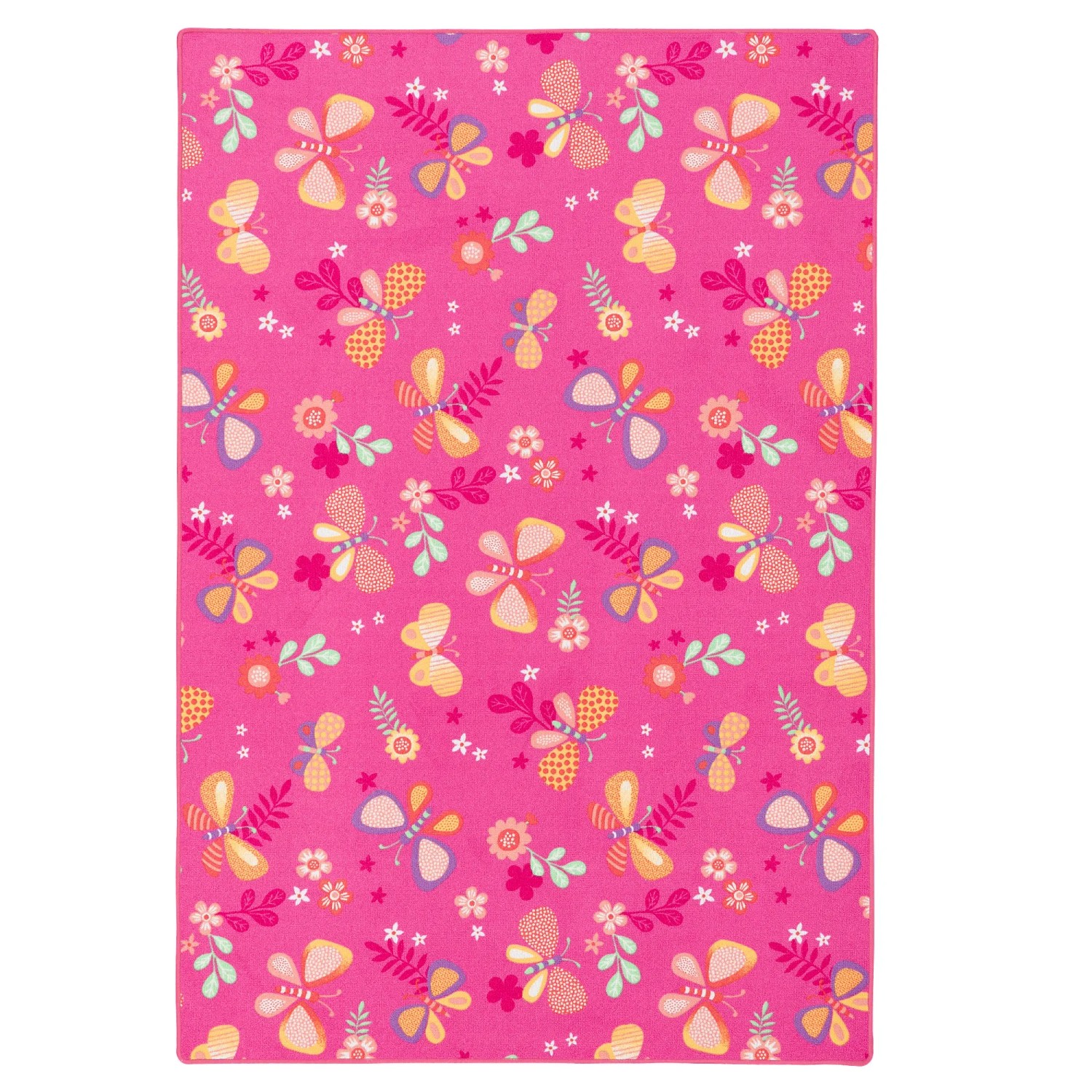 Pinker Kinderteppich (80x240cm) mit Schmetterlingen, ideal zum Spielen.