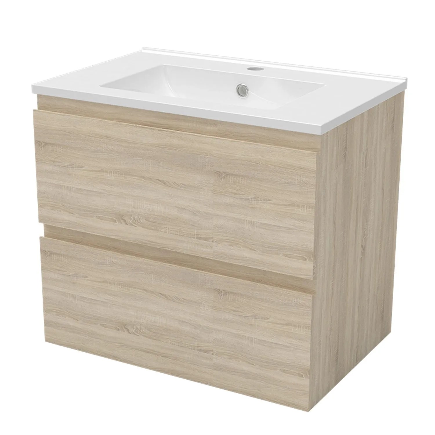 AICA Waschbecken mit Unterschrank 60 cm Aalst Badmöbel Set Waschtisch mit Unterschrank Eiche Matt Softclose 2 tlg.