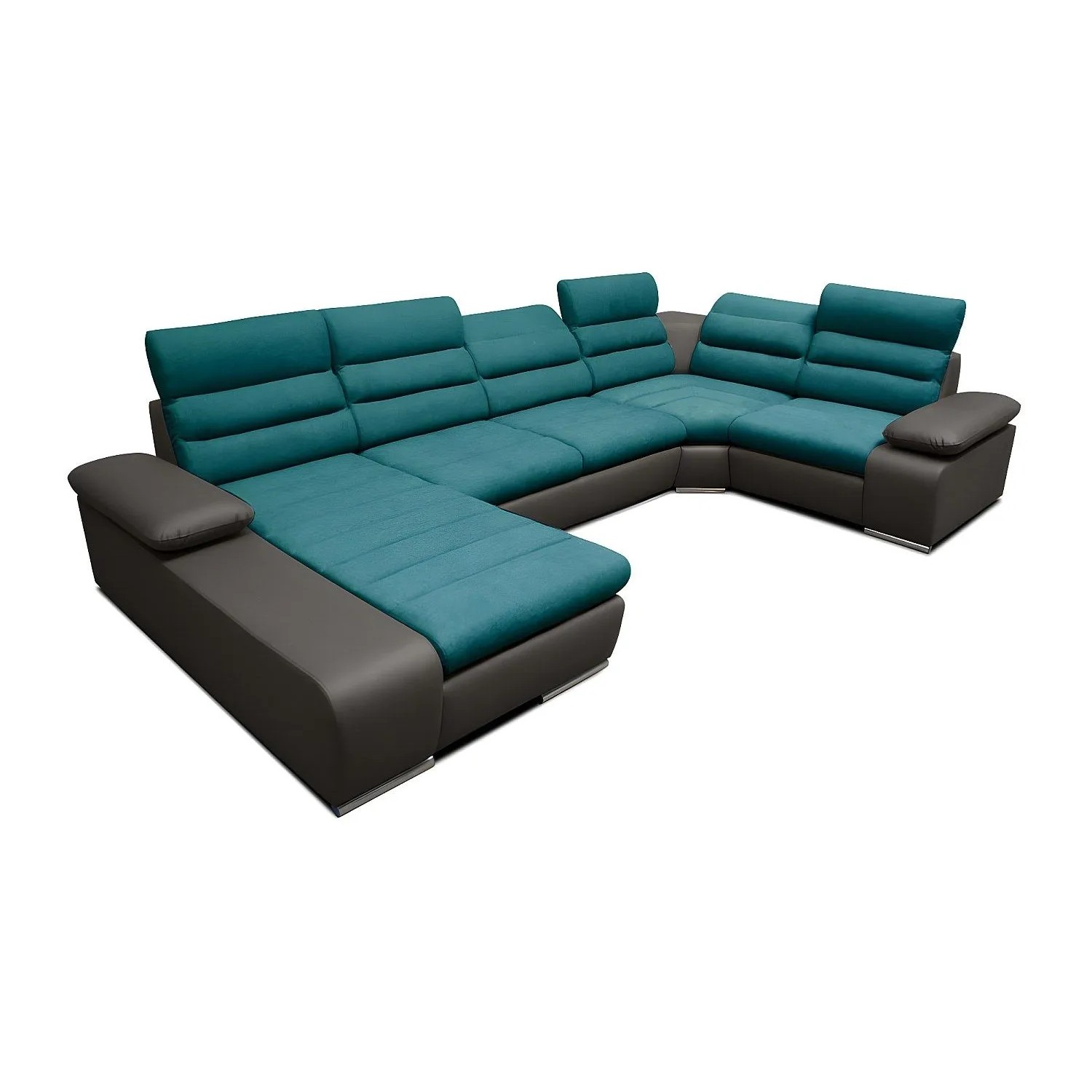 Vente-unique Schlafsofa Boileau Anthrazitgrau  Türkisblau 362 cm