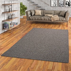 Anthrazitfarbener Snapstyle Teppich Marta mit Streifenmuster, 160x160 cm.