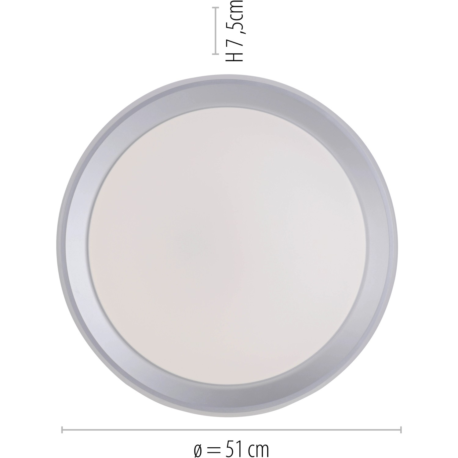 Runde LED-Deckenleuchte LolaSmart-Leni in Silber, Durchmesser 51 cm.