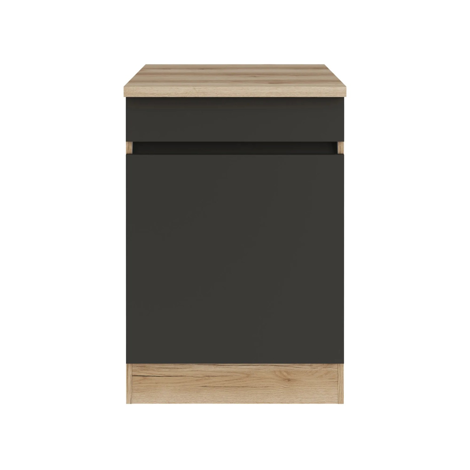 Optifit Küchenunterschrank Noah420, 60 cm breit, Anthrazit/Wildeiche Dekor mit Schublade und Tür.