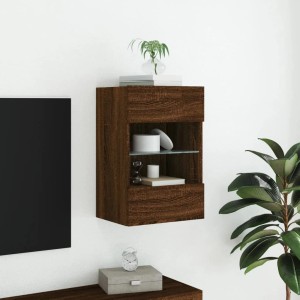 VidaXL TV-Wandschrank in Braun Eichen-Optik mit LED-Beleuchtung und Glasablage.