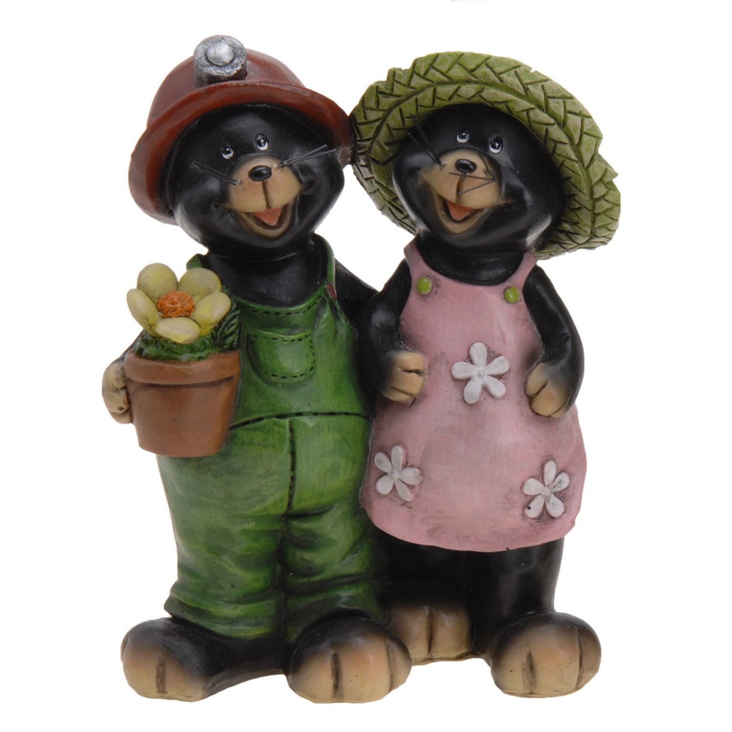 Lustige Maulwurf Deko-Figur, 14 cm, als Paar mit Blume, für die Gartendekoration.